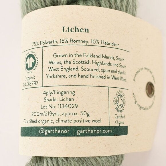 Garthener Organic Preseli Yarn 4Ply Polwarth Romney Hebridean Wool Blend Lichen - Picture 3 of 3